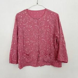 Johnny Was Valerie Reversible Jacket Women's Medium Pink Floral Embroidered